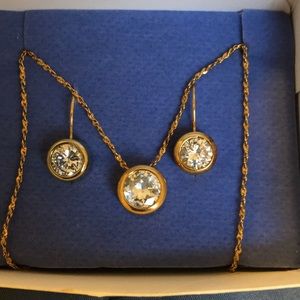 Bezel set gold tone cz necklace & earring set